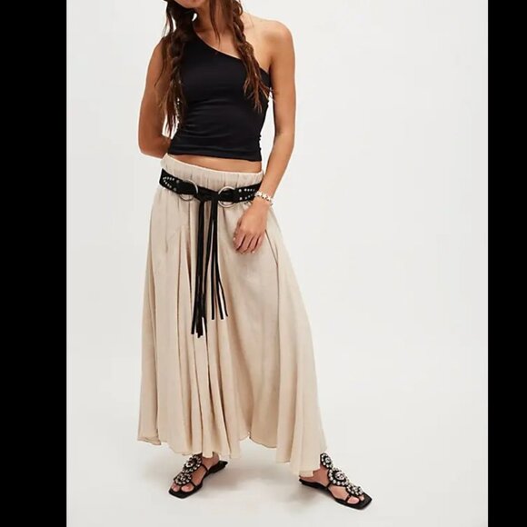 Free People solid linen maxi skirt morning oat size M - Picture 1 of 5
